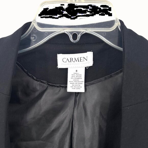 CARMEN Carmen Marc Valvo Black Open-Front Blazer Jacket w/ Zip Pockets  - 8 - Picture 3 of 5